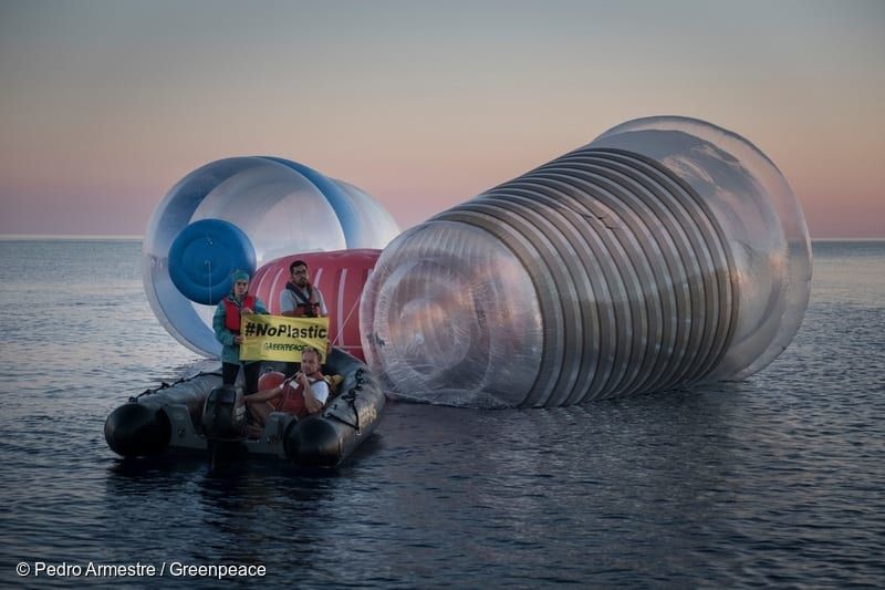 Giant single-use plastic items in Mediterranean waters.