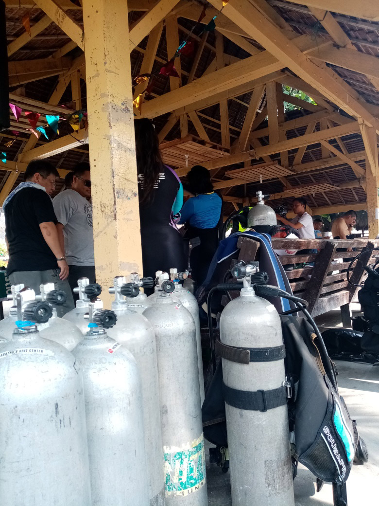 Oxygen tanks could be seen in preparation for the dive during the #BrandAudit2019 in Davao del sur, Philippines.
