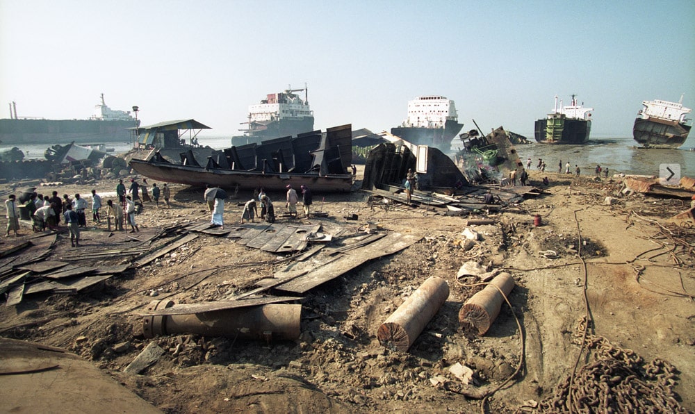Toxic ships exported, and run up on the beaches of Bangladesh for primitive waste management, continue to violate the Basel Ban Amendment to this day. Copyright Greenpeace.