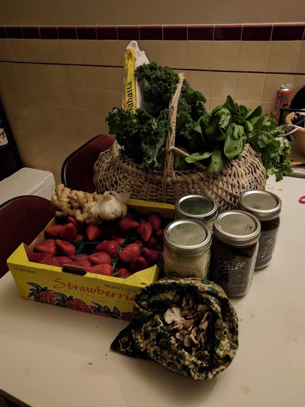 My first successful plastic-free shopping trip in 2018 (I return the strawberry punnets at the market each week)