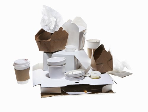 Single-use plastics or disposables on a white background