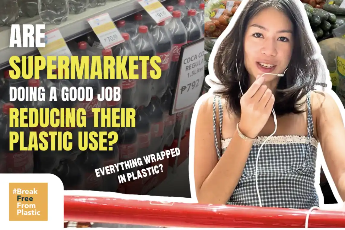 girl in a supermarket auditing plastic